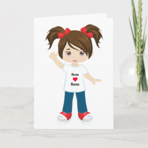 Brünettes Girl mit Blank Card personalisieren Karte