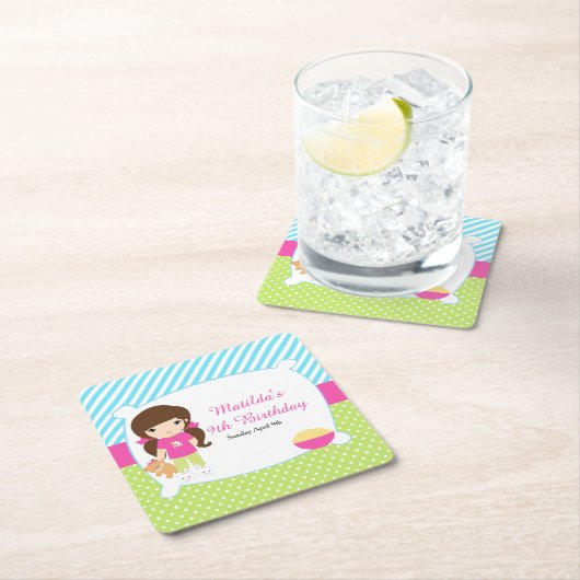 Brünettes Girl Sleepover Slumber Party Rechteckiger Pappuntersetzer (Vor Ort)