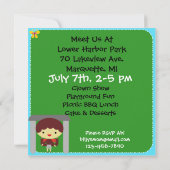 Brünettes Junge Party im Park Einladung (Rückseite)