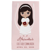 Brünettes Mädchen Religiöse Erste Heilige Kommunio Kleine Geschenktüte (Vorderseite)