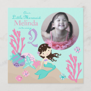 Brünettes Mermaid Zweiter Geburtstag Einladung