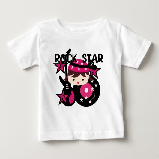 Brünettes Rock Star Girl Baby Baby Geschirr Baby T-shirt (Vorderseite)