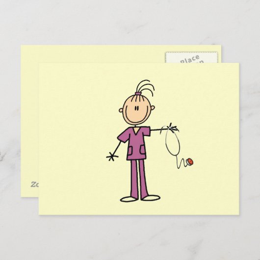 Brünettes Strichmännchen Nurse Postkarte (Vorne/Hinten)
