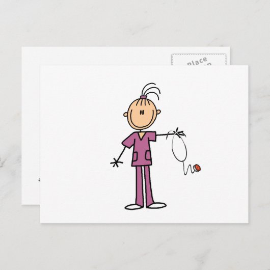 Brünettes Strichmännchen Nurse Postkarte (Vorne/Hinten)