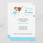 Brünettes Tanzen mit fröhlich blauer Babydusche Einladung (Vorne/Hinten)