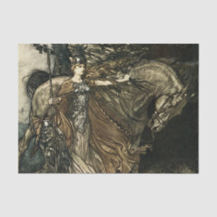 „Brunhilde mit ihrem Pferd“ von Arthur Rackham Seidenpapier
