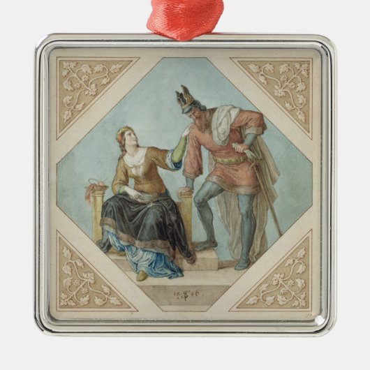 Brunhilde und Hagen, Illustration für 'das Niebelu Silbernes Ornament (Vorne)