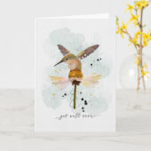 Brunnen Aquarell Sketchy Doodle Hummingbird auf Karte (Gelbe Blume)