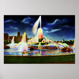 Brunnen Chicagos Illinois Buckingham nachts Poster