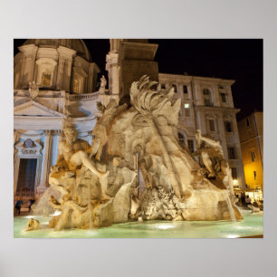 Brunnen der 4 Flüsse, Piazza Navona, Rom Poster
