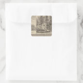 Brunnen-Frühlingshaus & Lain-Wohnsitz Quadratischer Aufkleber (Tasche)