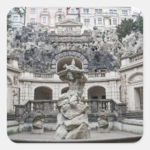 Brunnen mit Neptun-Statue in Prag Quadratischer Aufkleber