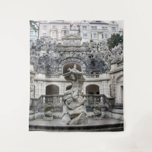Brunnen mit Neptun-Statue in Prag Wandteppich (Vorderseite)