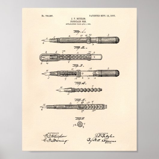Brunnen Pen 1905 Patent Art Old Peper Poster (Vorne)