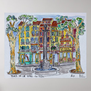 Brunnen Place de l'Hotel de Ville Poster