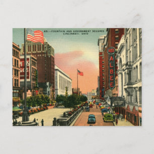 Brunnen Platz, Cincinnati, Ohio Vintag Postkarte