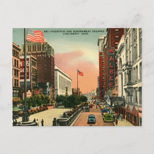 Brunnen Platz, Cincinnati, Ohio Vintag Postkarte (Vorderseite)
