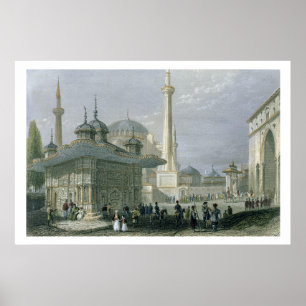 Brunnen und Platz von St. Sophia, Istanbul, Engra Poster