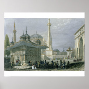 Brunnen und Platz von St. Sophia, Istanbul, Engra Poster