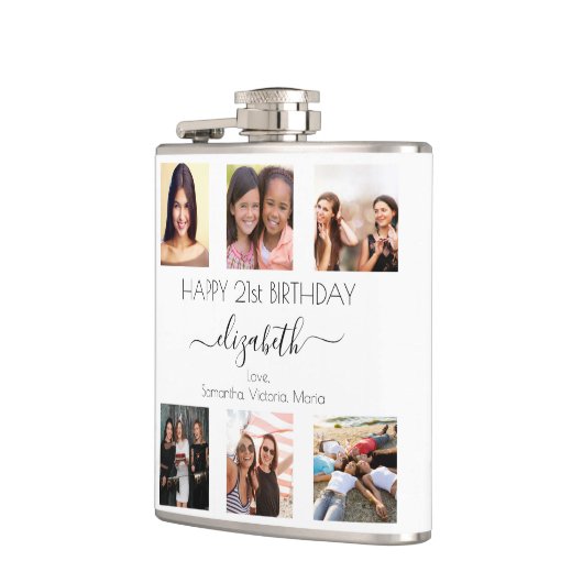 Brunnenfreunde zum Geburtstag Foto-Collage Flachmann (Links)