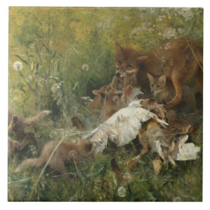 Bruno Liljefors - Familie eines Fuchs Fliese