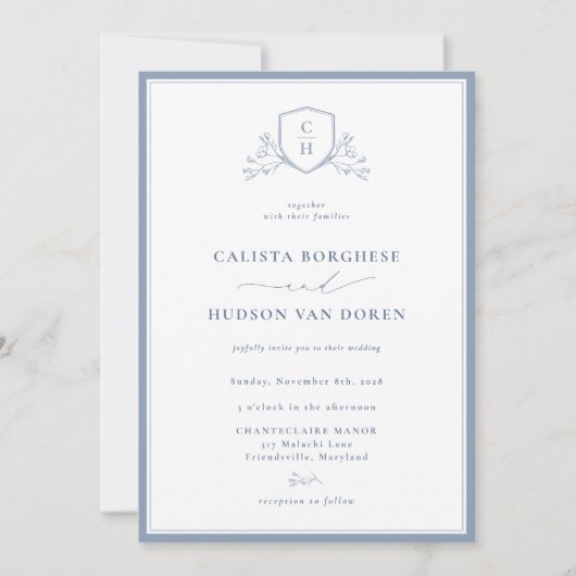 BRUNSWICK Floral Monogram Wedding Crest Invitation Einladung (Vorderseite)