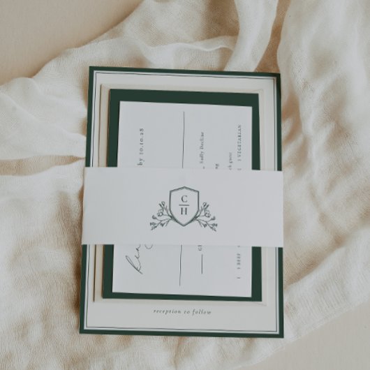 BRUNSWICK Green Botanical Monogram Crest Einladungsbanderole