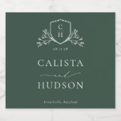 BRUNSWICK Green Monogram Wappen Wedding Schaumweinetikett (Einzelnes Label)