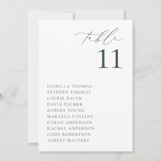 BRUNSWICK Green Seating Table Number Card Einladung (Vorderseite)