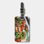 Bruschetta Antipasti mit Bohnen und Arugula, Gepäckanhänger (Vorderseite vertikal)