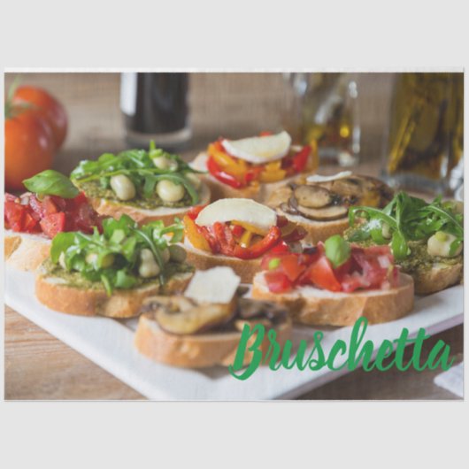 Bruschetta Antipasti mit Bohnen und Arugula, Seidenpapier (Vorderseite)