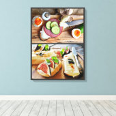 Bruschetta Sandwich Fleisch Feigen Käse Salat Ei Leinwanddruck (Insitu (Holzboden))