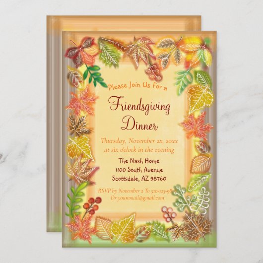 Brush Art of Fall Foliage für Erntedank Einladung (Vorne/Hinten)