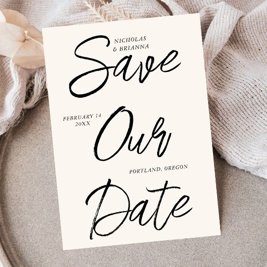 Brush Black Typografy Non-Foto Einmalige Hochzeit Save The Date