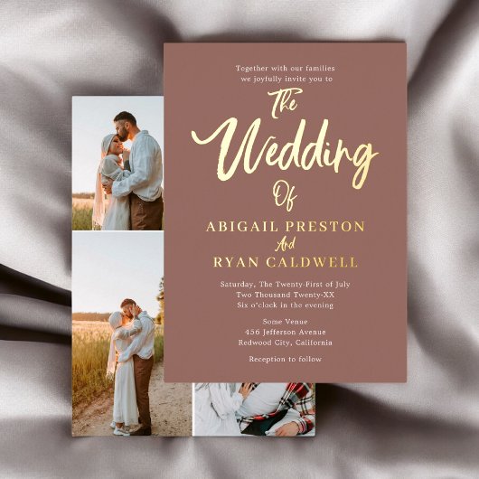 Brush Calligraphy 4 Foto Brown Wedding Folieneinladung