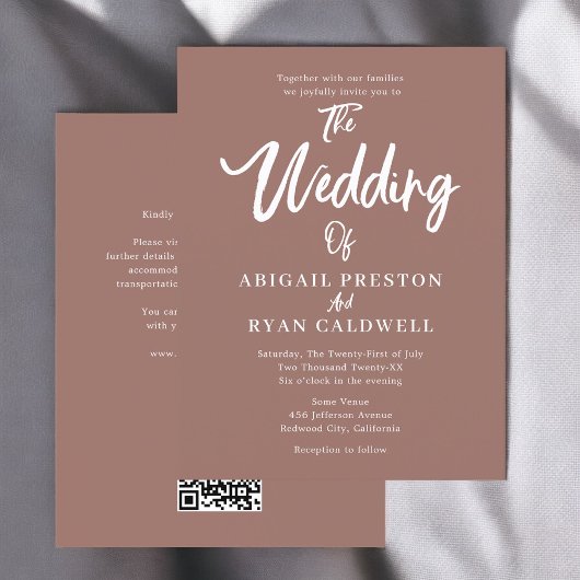 Brush Calligraphy Budget Brown Wedding Postkarte