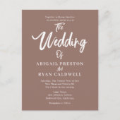 Brush Calligraphy Budget Brown Wedding Postkarte (Vorderseite)