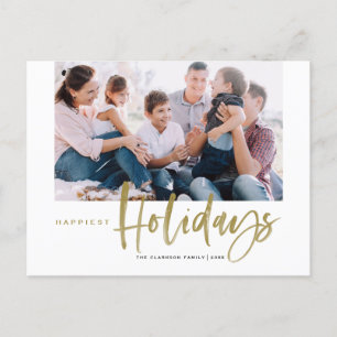 Brush Calligraphy Gold Happiest Holidays Foto Feiertagspostkarte