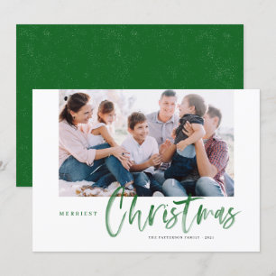 Brush Calligraphy Green Merriest Weihnachts-Foto Feiertagskarte