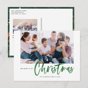 Brush Calligraphy Green Merriest Weihnachts-Foto Feiertagspostkarte