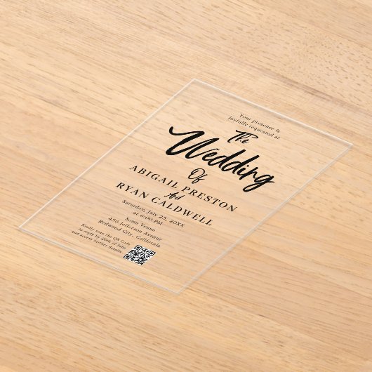 Brush Calligraphy QR Code Wedding Acryleinladungen (Ablage )