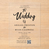 Brush Calligraphy QR Code Wedding Acryleinladungen (Vorderseite)