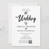 Brush Calligraphy QR Code White Wedding Einladung (Vorderseite)