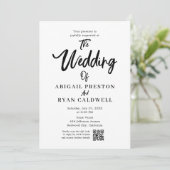 Brush Calligraphy QR Code White Wedding Einladung (Stehend Vorderseite)