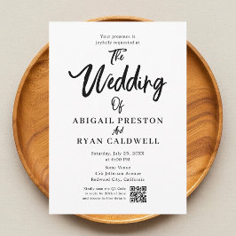 Brush Calligraphy QR Code White Wedding Einladung