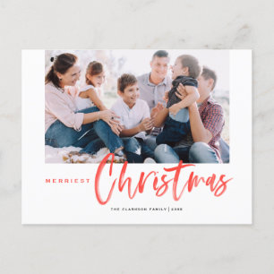 Brush Calligraphy Red Merriest Christmas Foto Feiertagspostkarte