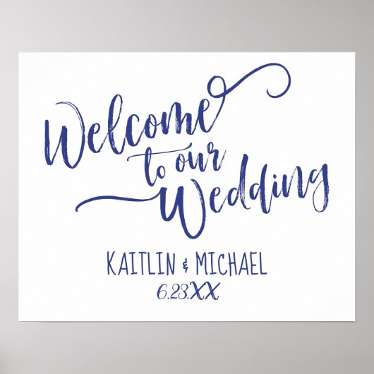 Brush Calligraphy Wedding Welcome Sign - Royal Blu Poster (Vorne)