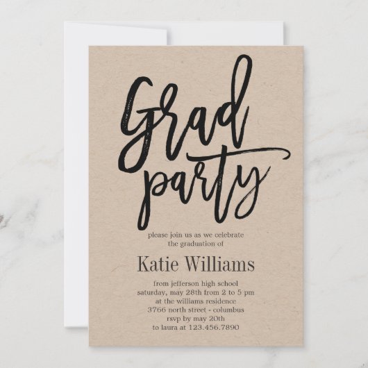 Brush Charm Graduation Party Einladung Kraft (Vorderseite)