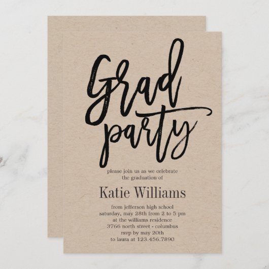 Brush Charm Graduation Party Einladung Kraft (Vorne/Hinten)