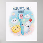 Brush, Floss, Flush, Wash Kids Bathroom Wall Art Poster (Vorne)